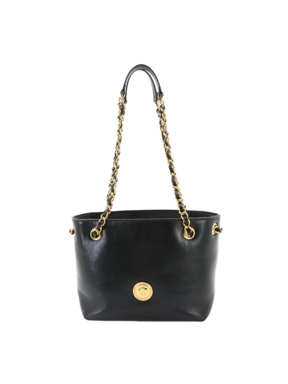 Versace Medusa Small Chain Shoulder Bag Leather Black Gold